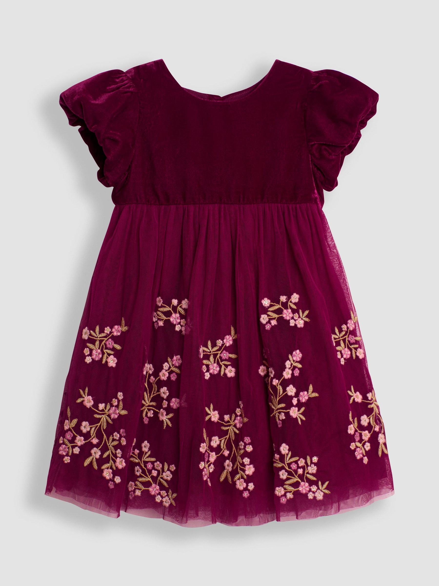 Berry Pink Floral Embroidered Tulle Party Dress (B77786) | £33