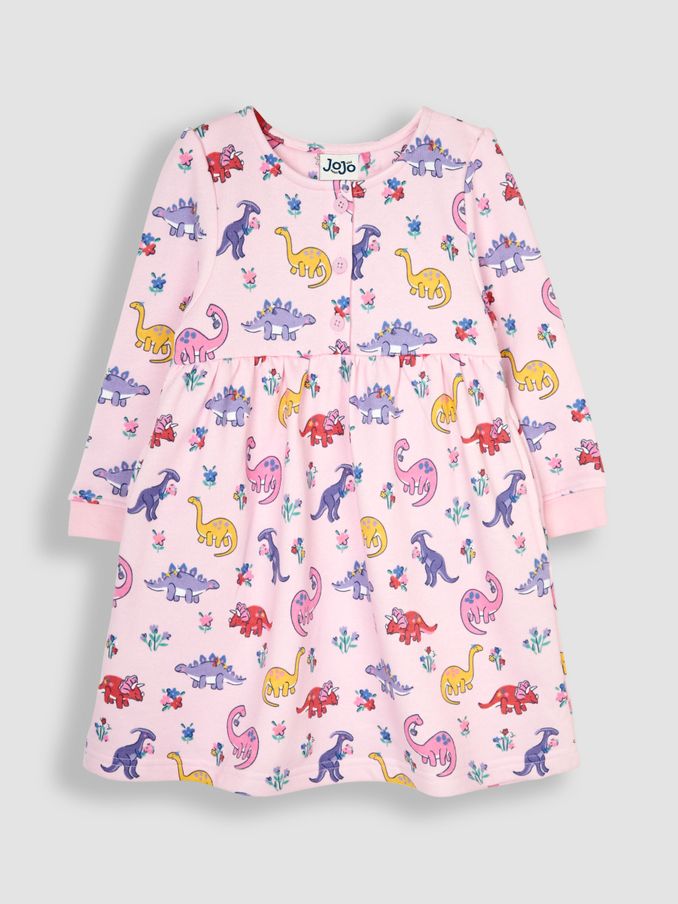 Pink Dino Floral Button Sweat Dress (B78292) | £12