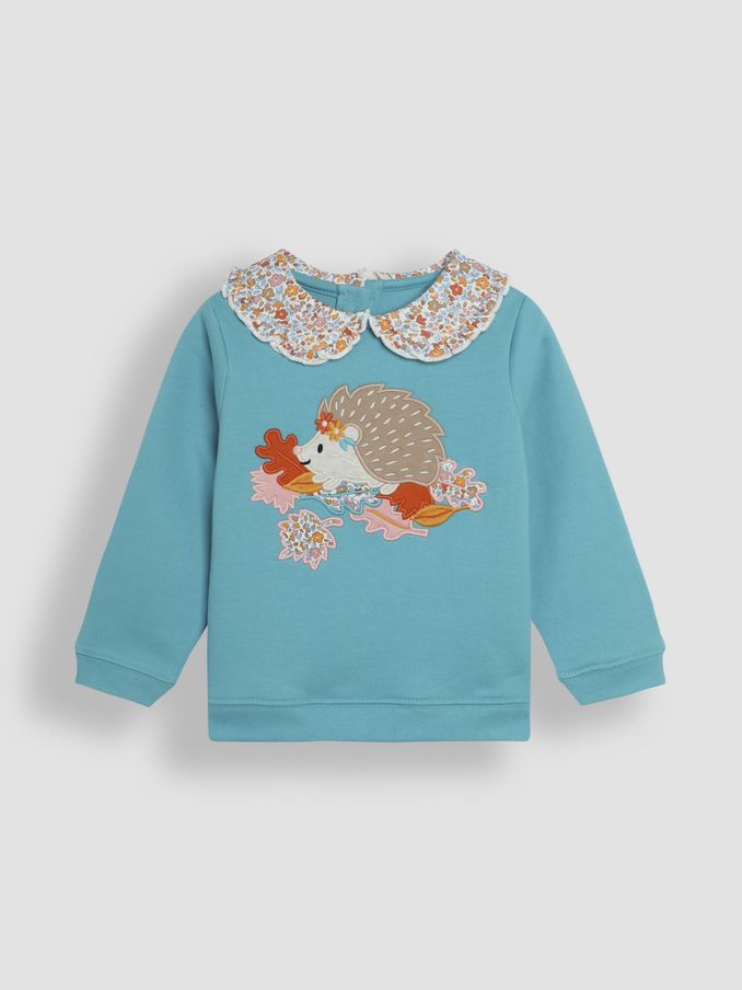 Duck Egg Hedgehog Applique Collar Sweatshirt (B78462) | £25