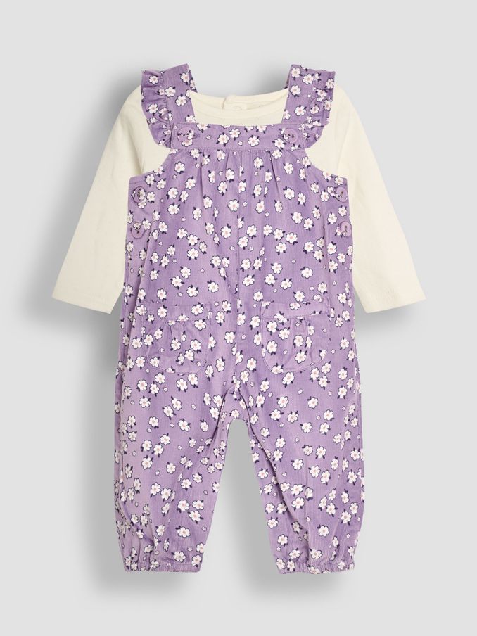 Lilac Daisy Floral Cord Dungarees And Top Set (B78719) | £12