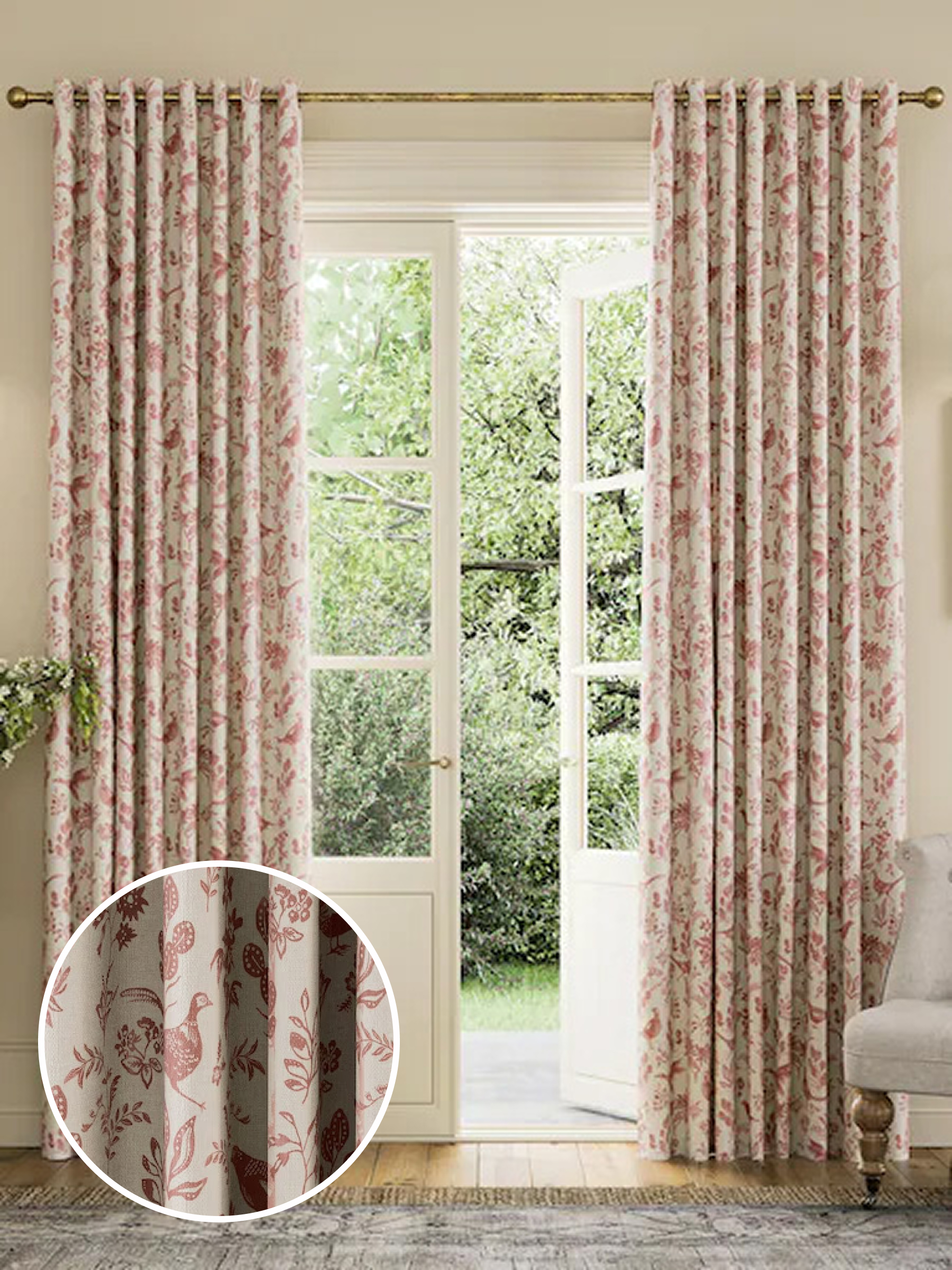 Natural Festival Pheasants Blackout Eyelet Curtains (B78864) | £70 - £130