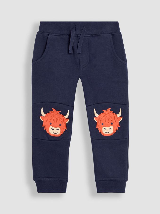 Navy Blue Highland Cow Appliqué Pet in Pocket Knee Joggers (B79006) | £8