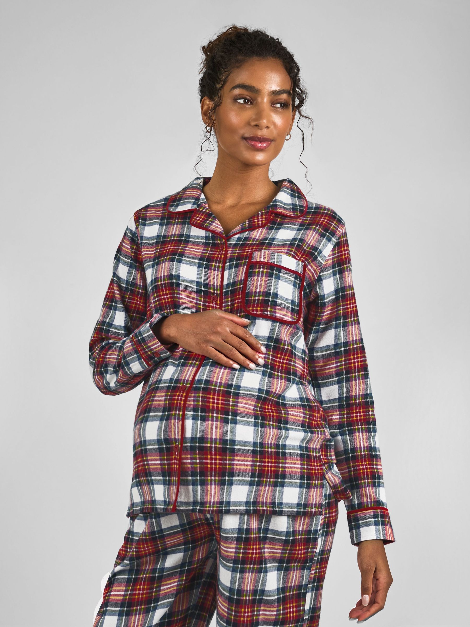 Cream Maternity Check Woven Pyjama Set (B79599) | £39.50
