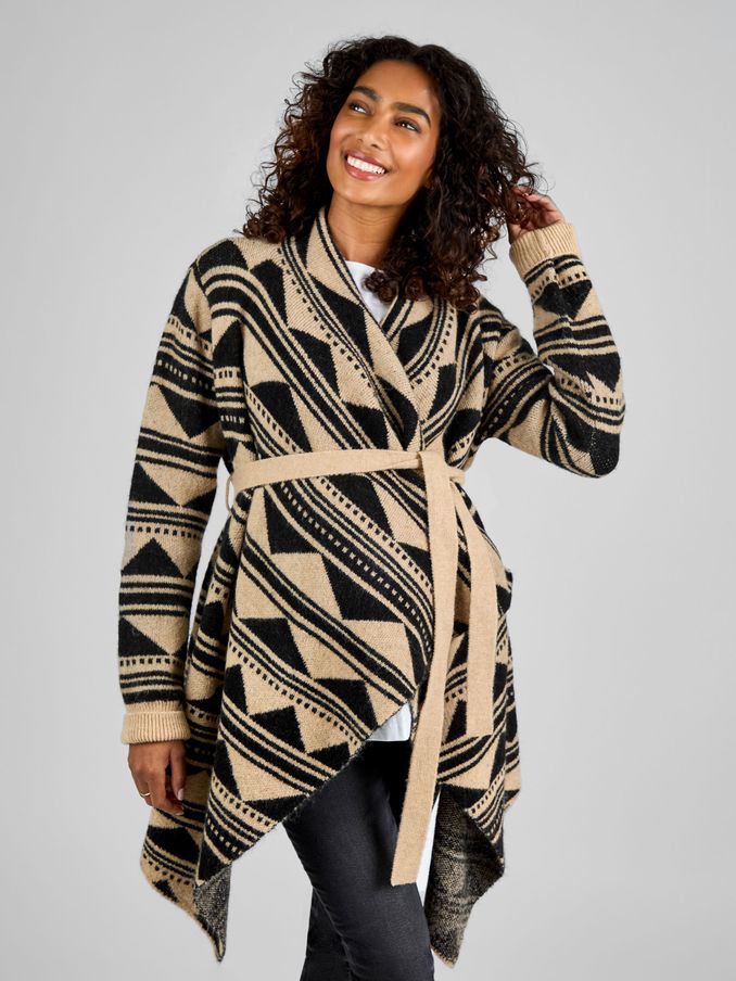 Natural & Black Print Drape Maternity & Nursing Cardigan (B80208) | £15
