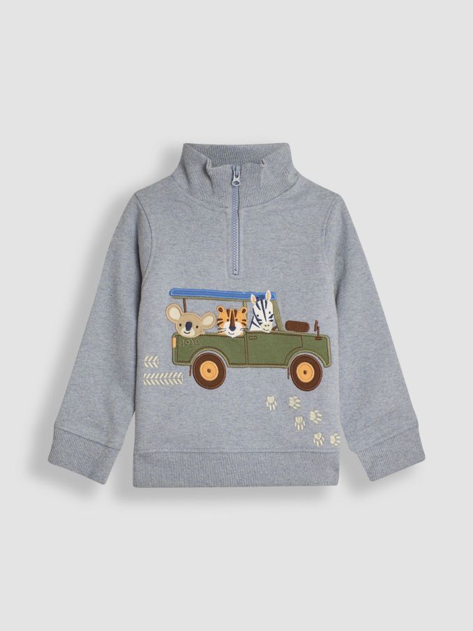 Blue Safari Jeep Appliqué Half Zip Sweatshirt (B80975) | £17