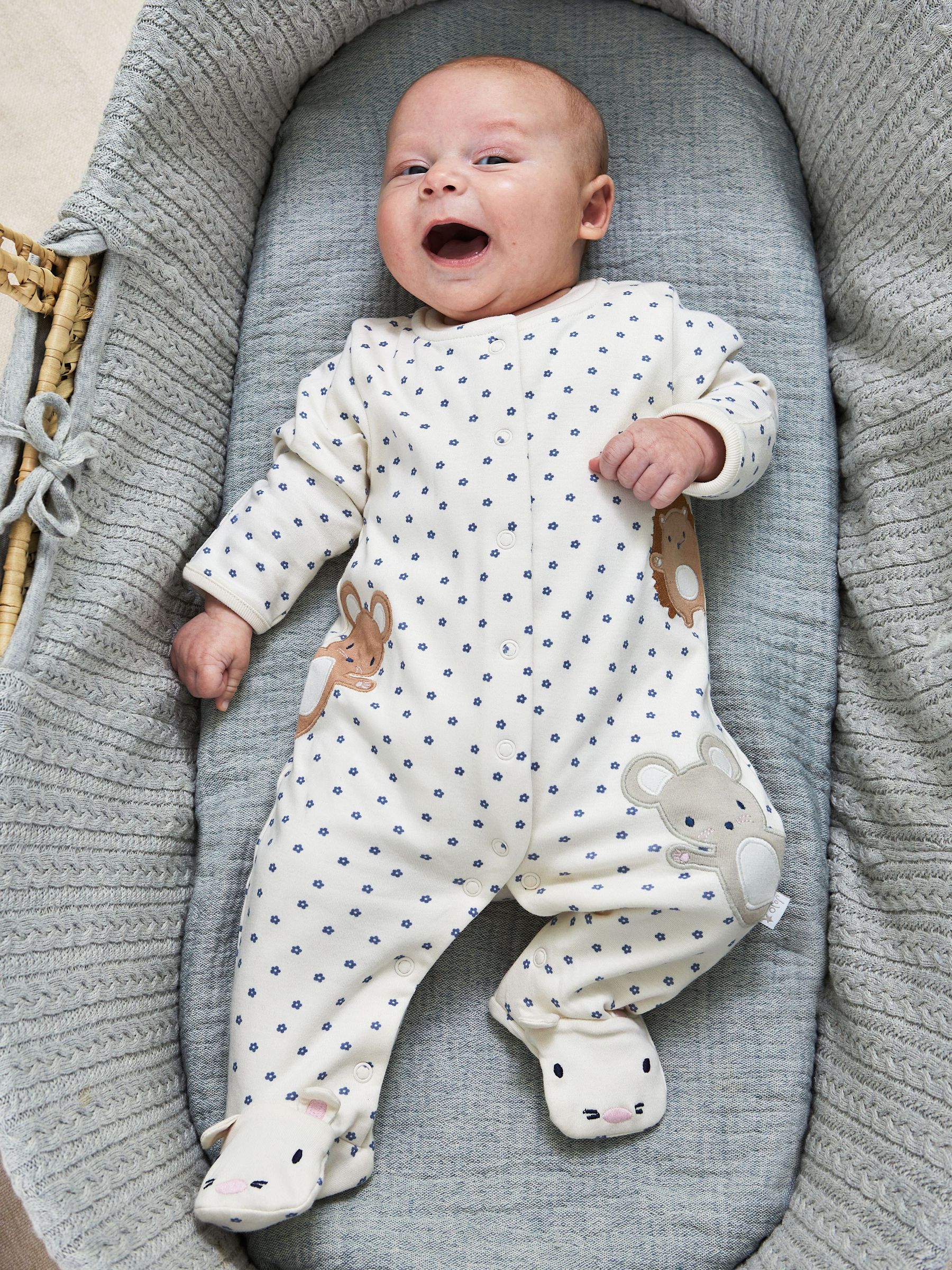Cream Cotton Woodland Friends Appliqué Sleepsuit (B81827) | £21