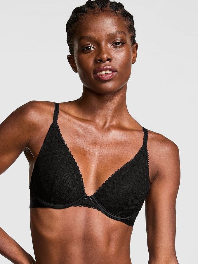 Black Dainty Dot Plunge Lace Bra (B81920) | £35