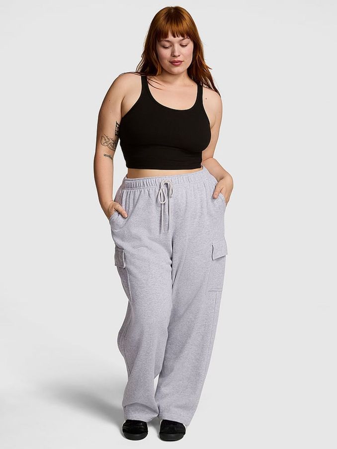 Grey Heather Fleece Straight Leg Cargo Joggers (B82142) | £49