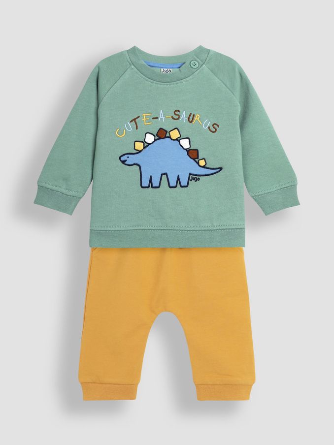 Khaki Dinosaur Applique Sweatshirt & Jogger Set (B82658) | £14