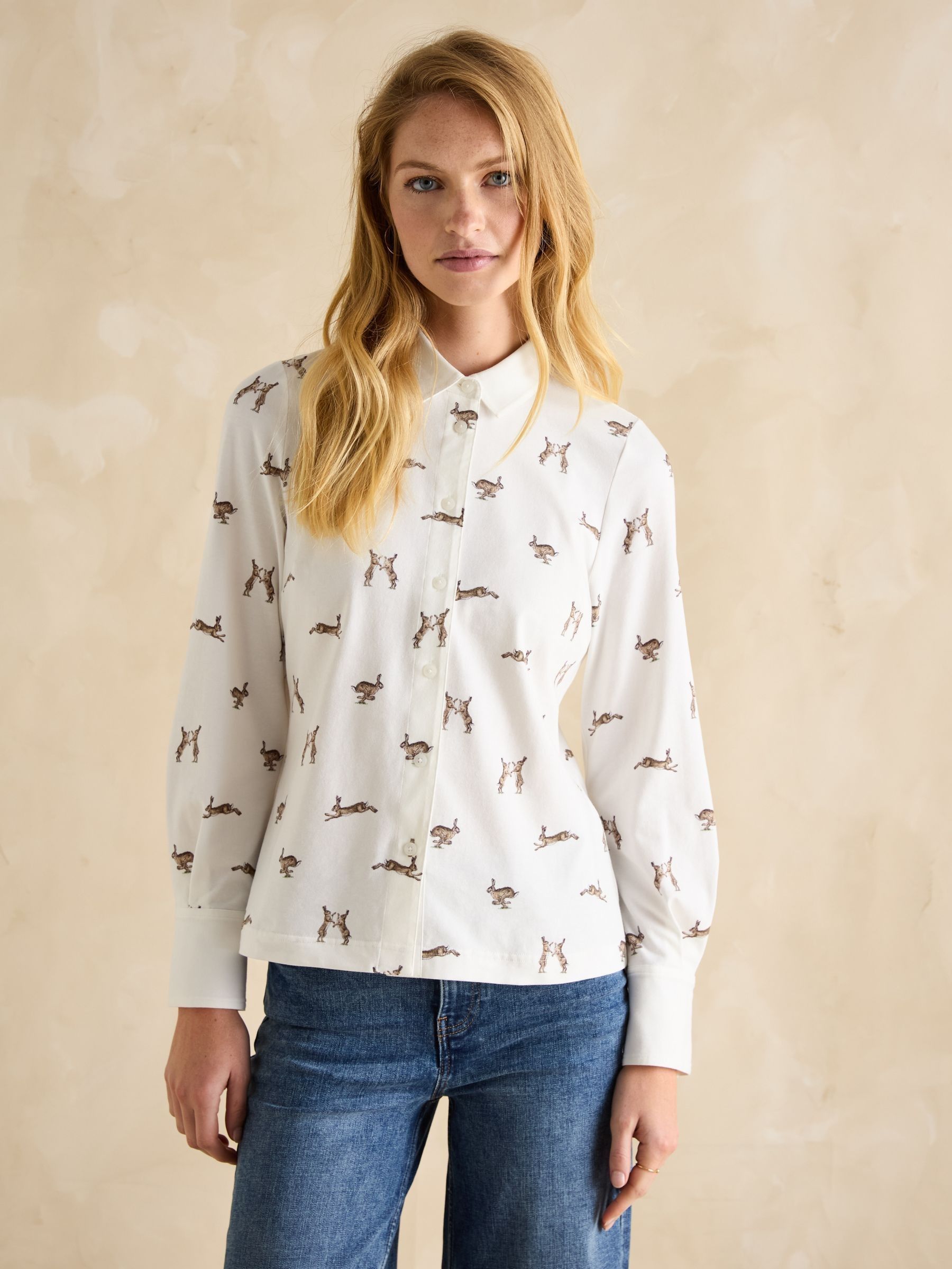Cream Hares Joules X Eleanor Tomlinson Jersey Shirt (B82975) | £49