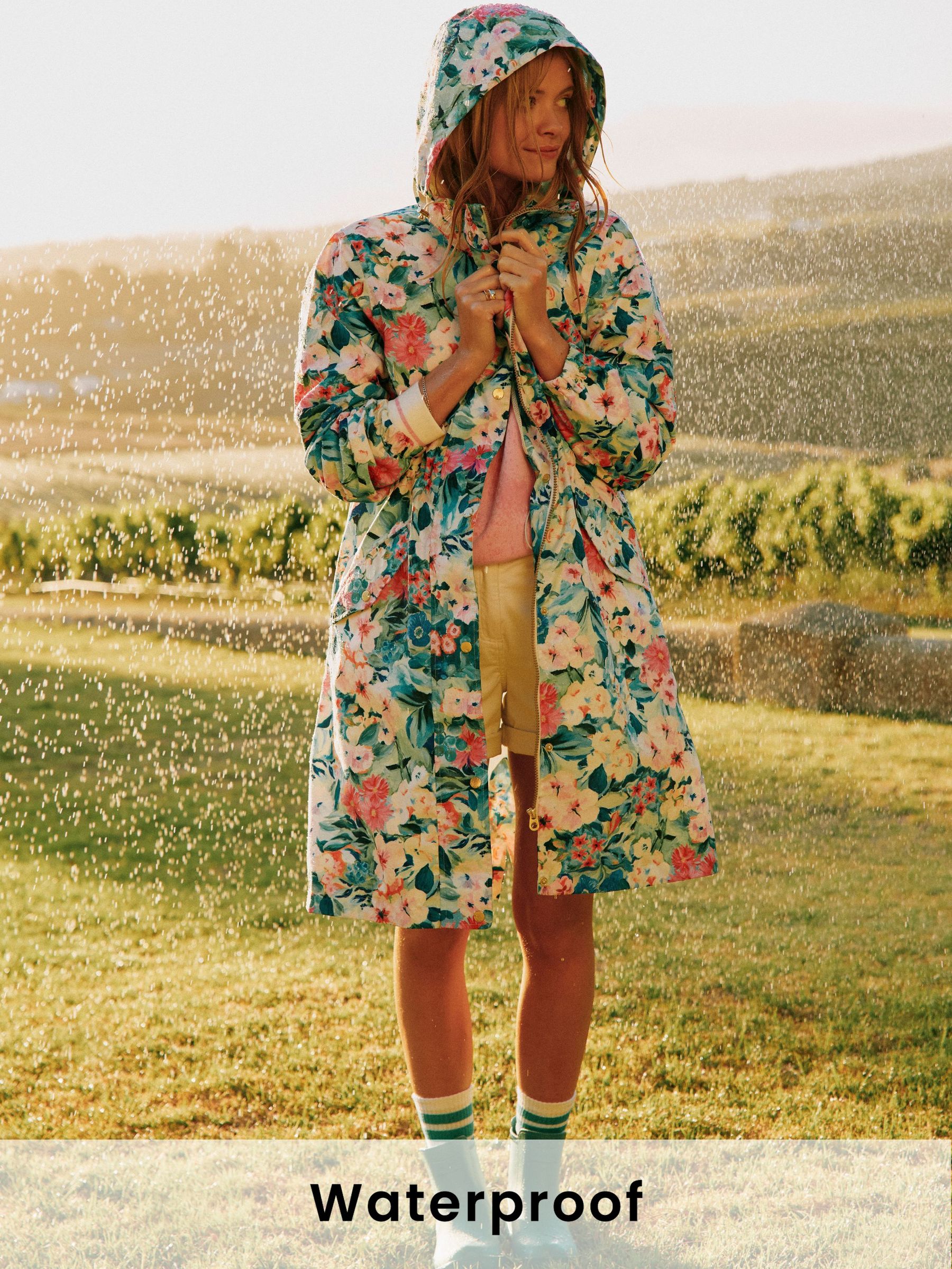 Holkham Floral Waterproof Packable Raincoat With Hood (B83042) | £75