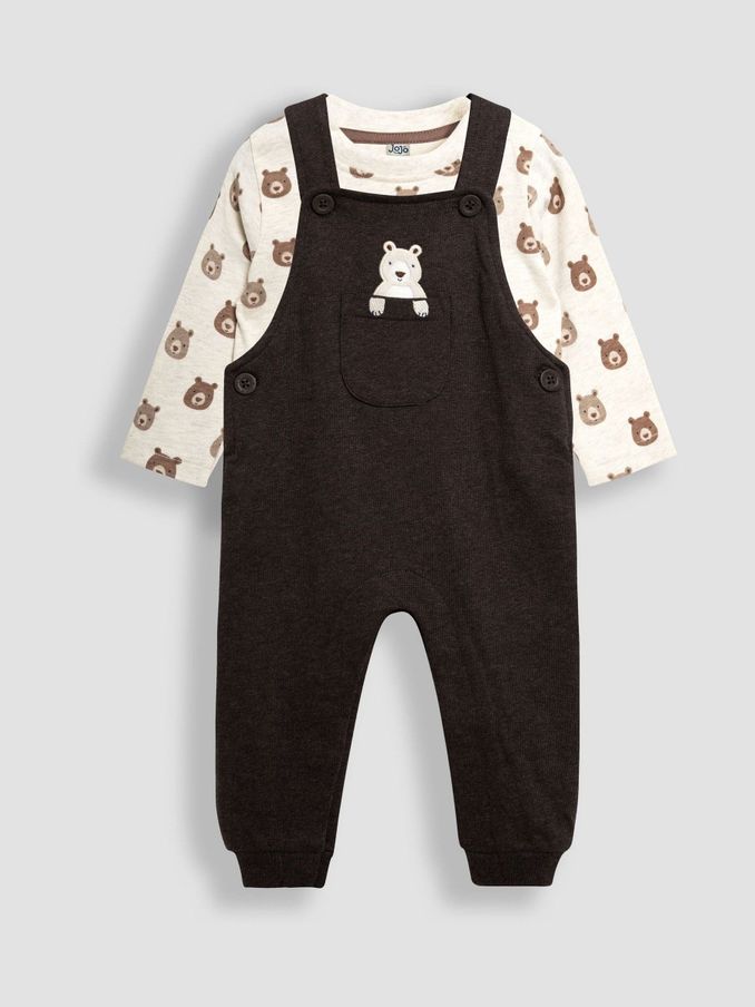 Brown Bear Applique Dungarees & Top Set (B83343) | £13