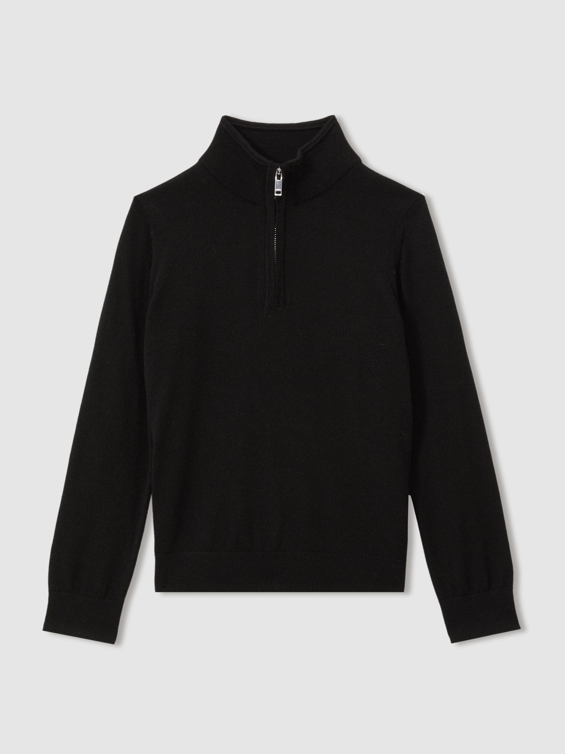 13-14 yrs Merino Wool Half-Zip Funnel Neck Jumper in Black (B83763) | £42
