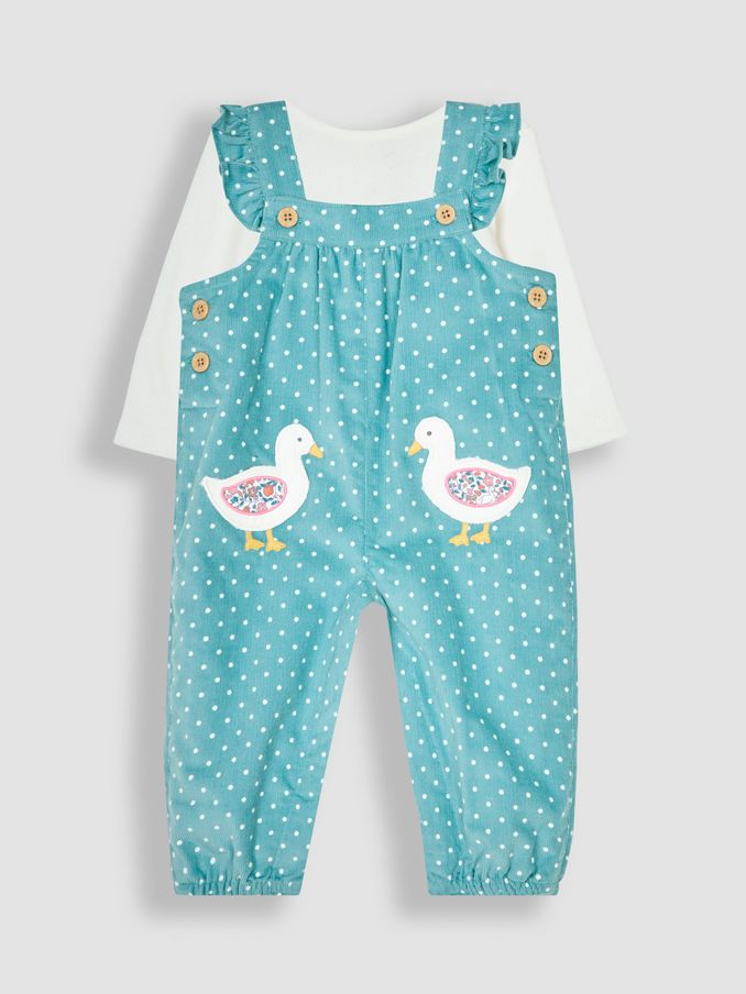 Duck Egg Blue Duck Appliqué Cord Dungarees & Top Set (B83834) | £19