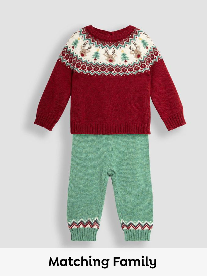 Red Christmas Fair Isle Pattern Knitted Jumper & Leggings Set (B84496) | £21