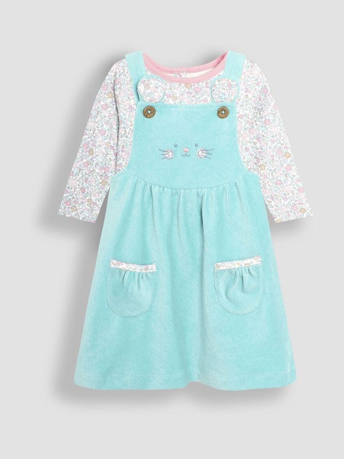 Duck Egg Mouse Velour Pinafore Dress And Top Set 2 Pack (B84590) | £16