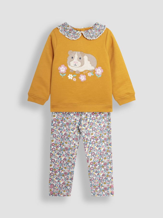 Mustard Yellow Guinea Pig Appliqué Sweatshirt and Leggings Set (B85422) | £15