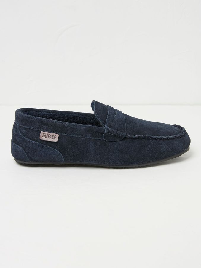 Navy Suede Moccasin Slippers (B85534) | £22