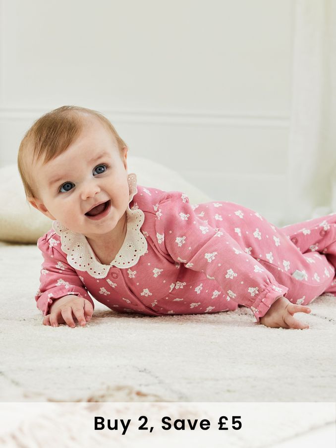 Rose Pink Pretty Printed Collar Sleepsuit (B85662) | £21