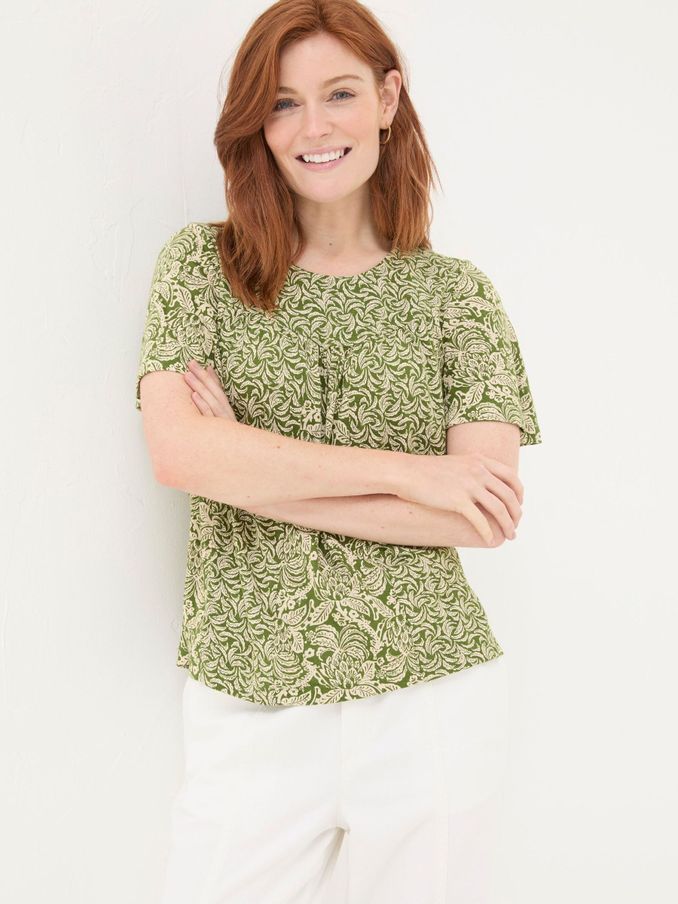 Jade Green Damask Floral Top (B86042) | £24