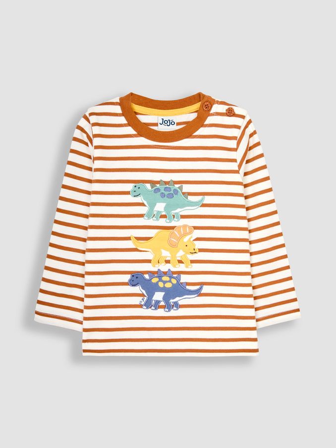 Toffee Stripe Dinosaur Appliqué Top (B86683) | £9