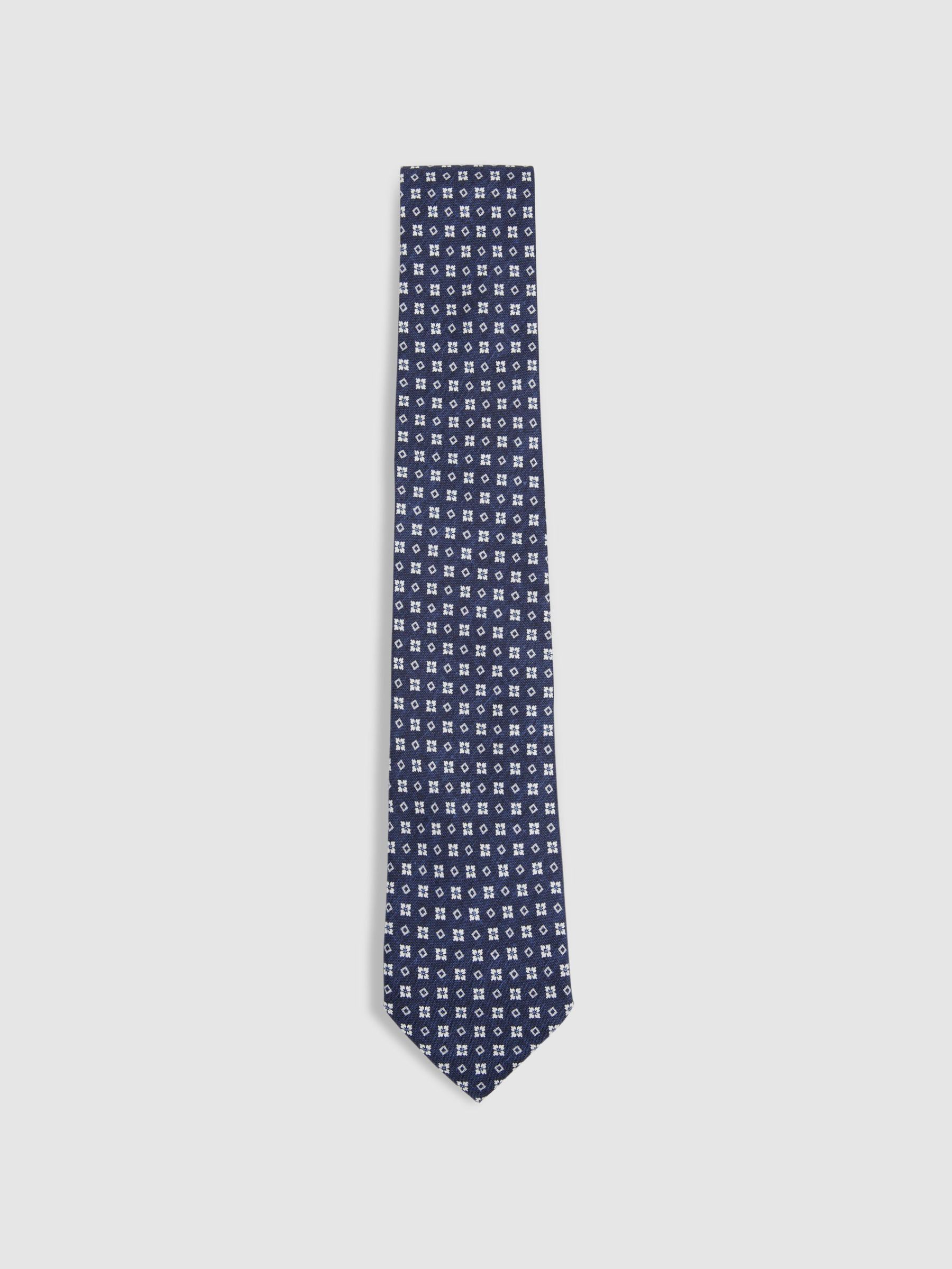 Silk Medallion Print Tie in Navy (B86688) | £14