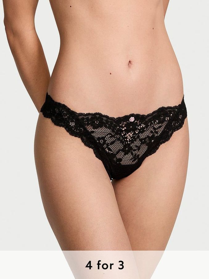 Black Thong Lace Knickers (B86915) | £14