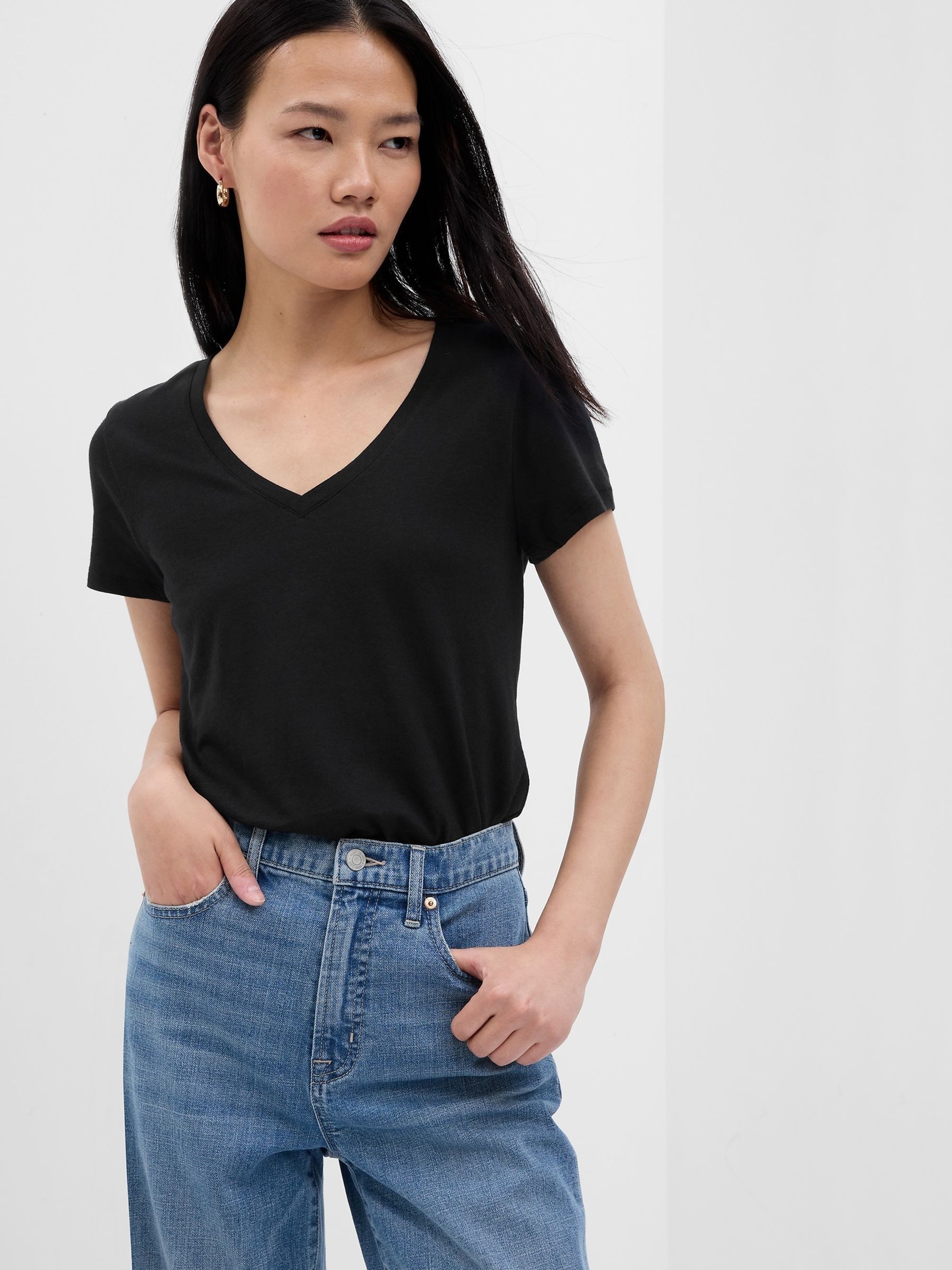 Black V-Neck Favourite Cotton-Modal Short Sleeve T-Shirt (B86916) | £12