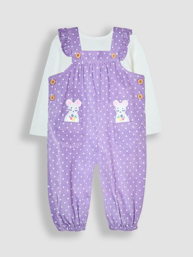 Lilac Purple Mouse Appliqué Cord Dungarees & Top Set (B87182) | £16