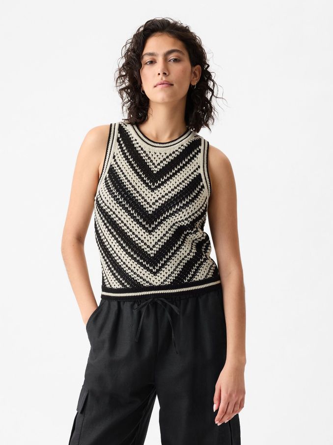 Black & Cream Crochet Vest (B87355) | £12