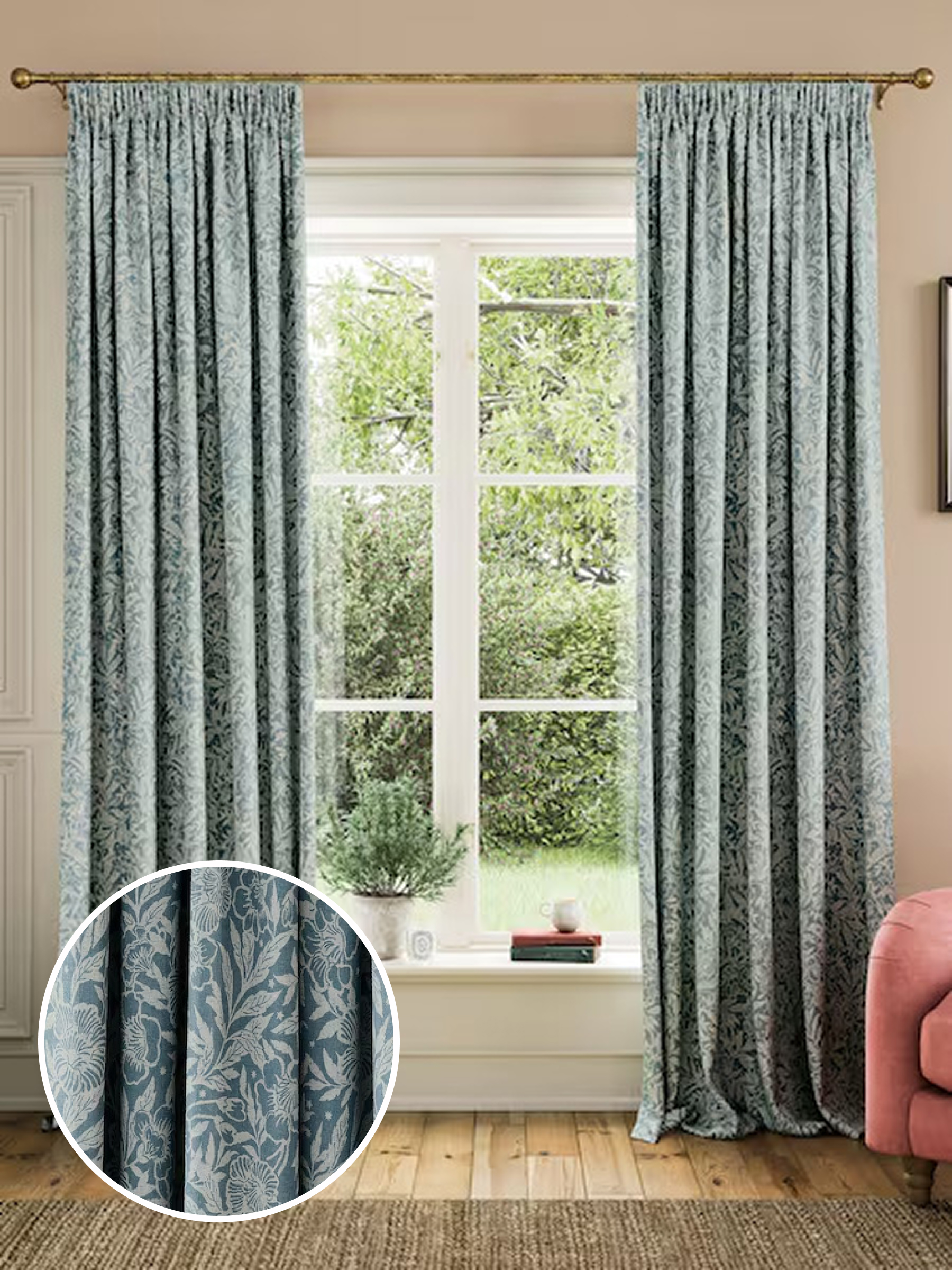 Duck Egg Twilight Ditsy Lined Pencil Pleat Curtains (B87749) | £70 - £110