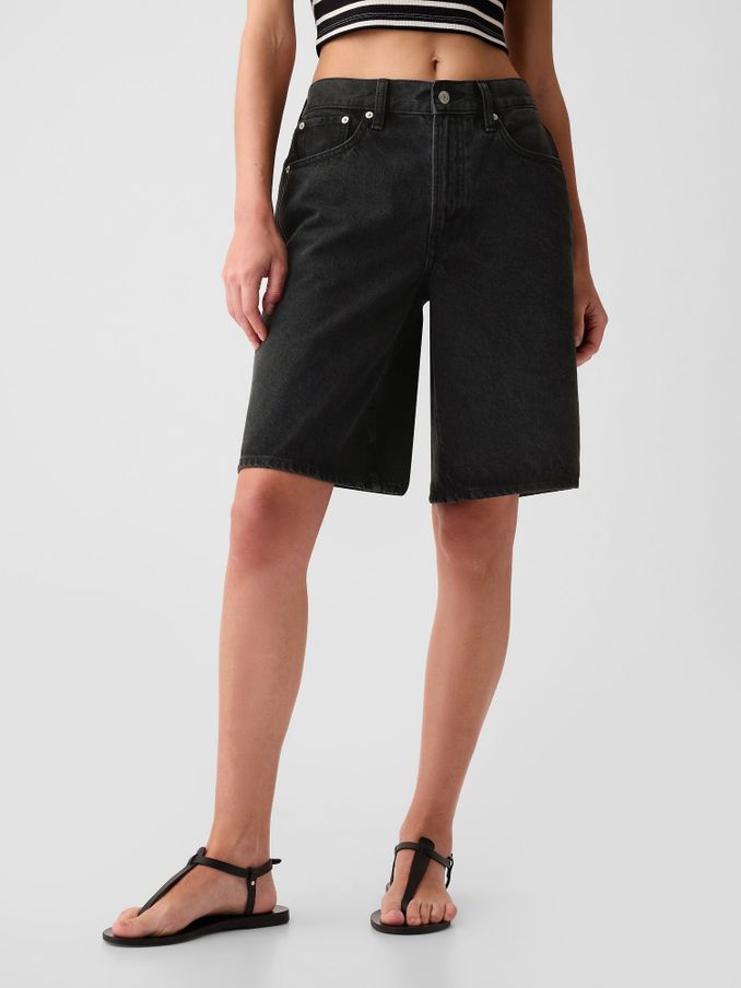 Black Mid Rise Longline Denim Shorts (B87785) | £20