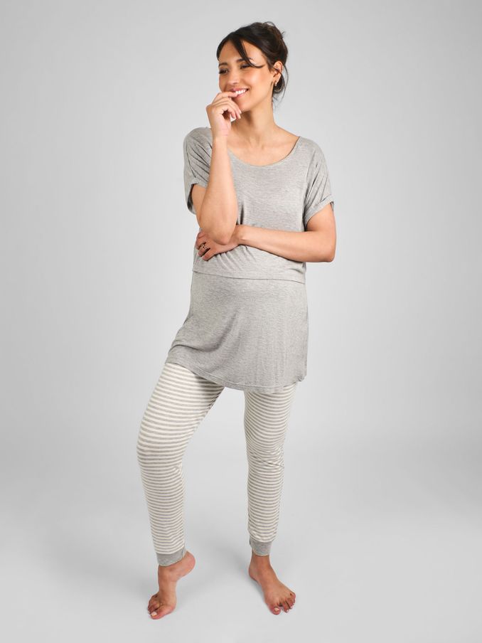 Grey Maternity And Nursing Stripe Pyjamas Set (B87972) | £23