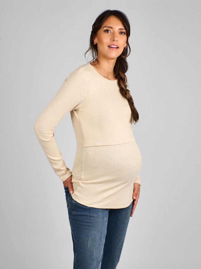 Oatmeal Ribbed Jersey Maternity & Nursing Top (B88802) | £14