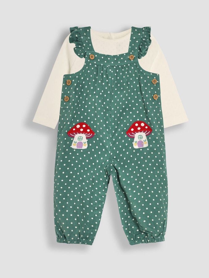 Green Toadstool Appliqué Cord Dungarees & Top Set (B88857) | £19
