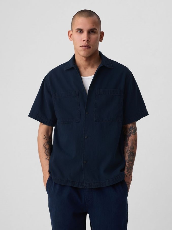 Blue Denim Short Sleeve Oxford Shirt (B89026) | £21