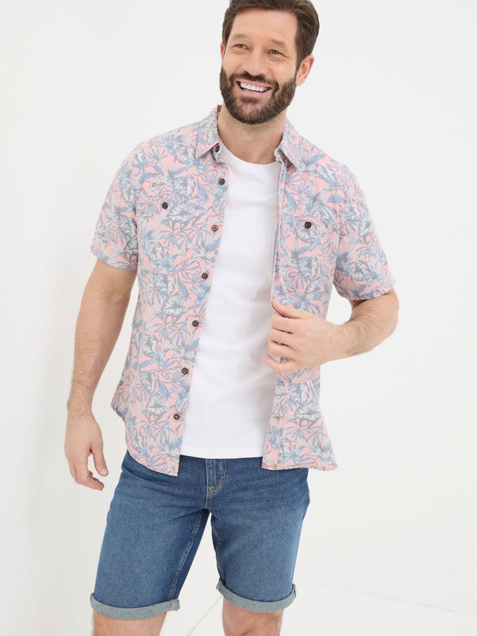 Chambray Pink Palm Print Shirt (B89189) | £28