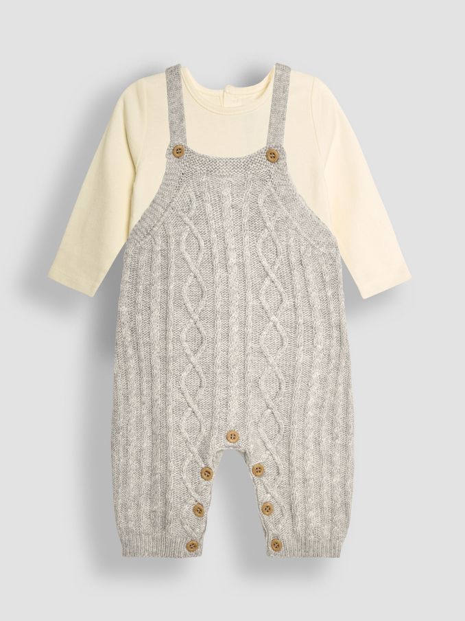 Grey Cable Knit Dungarees & Top Baby Set (B89567) | £12
