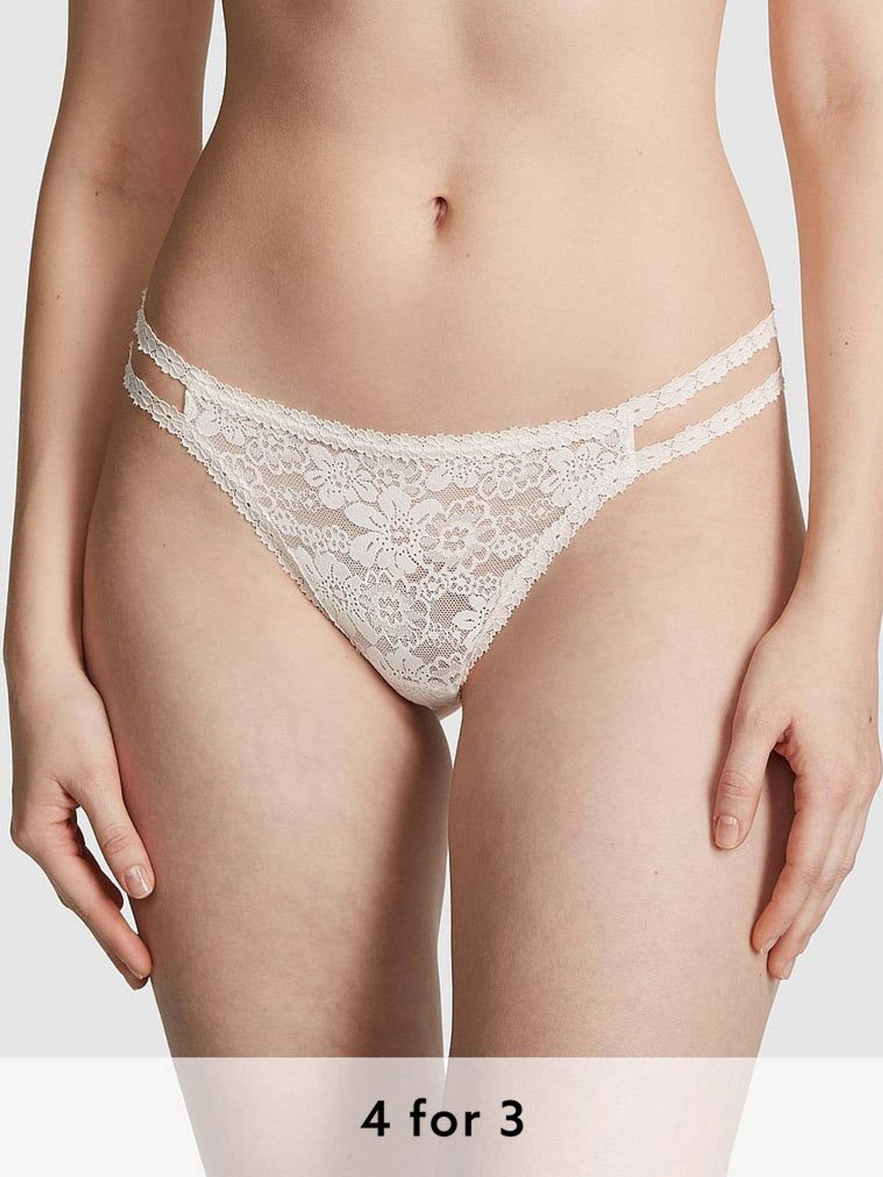 Coconut White Thong Floral Lace Knickers (B89762) | £9