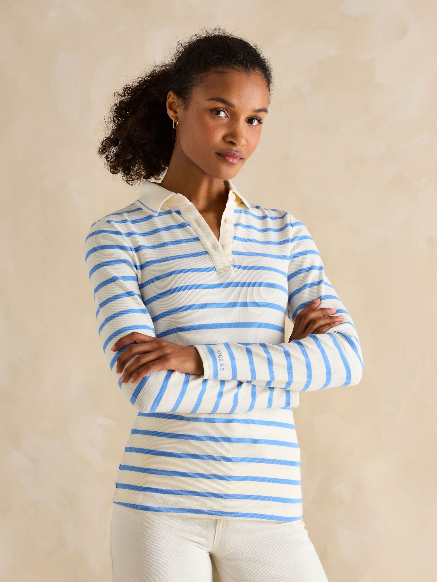 Fairfield Blue Striped Ribbed Long Sleeve Striped Polo Shirt (B89833) | £39.95