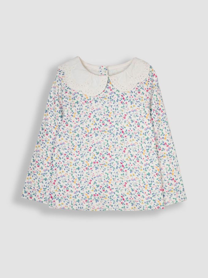 Cream Floral Broderie Collar Top (B89908) | £7