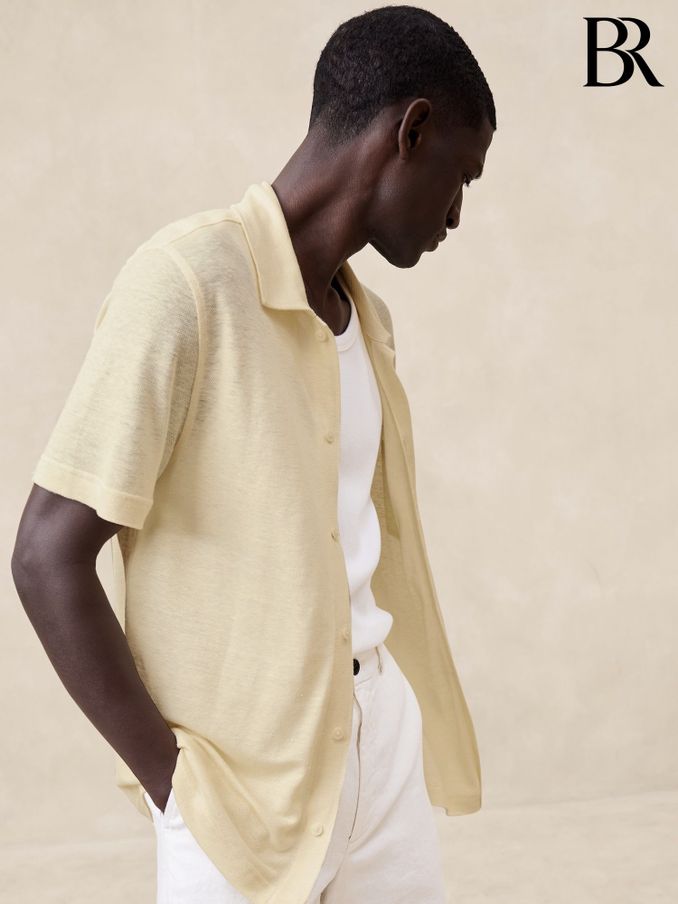 Banana Republic Yellow Linen Pique Resort Shirt (B89909) | £95
