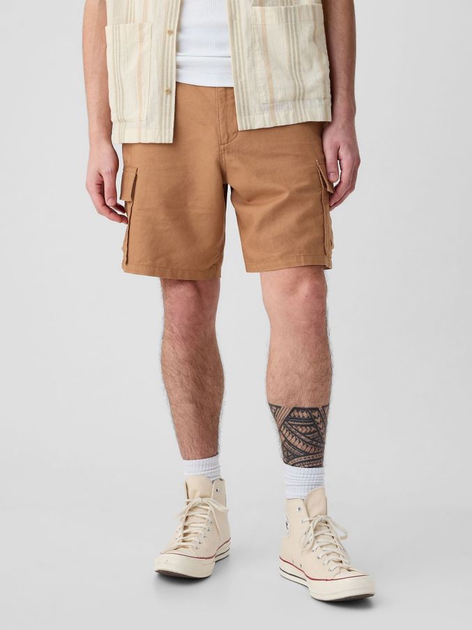 Brown Linen Cotton Cargo Shorts (B90005) | £14