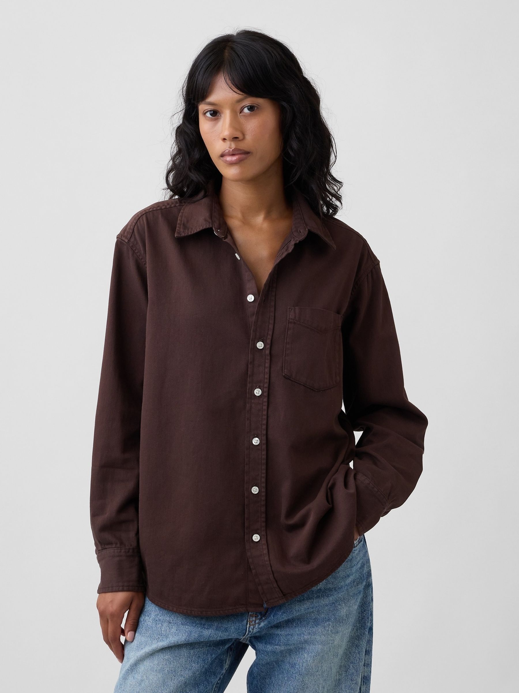 Brown - Oversized Denim Shirt