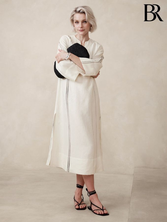 Banana Republic White European Linen Kaftan Midi Dress (B91333) | £40