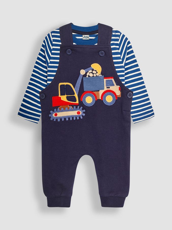 Navy Blue Digger Appliqué Dungarees & Top Set (B91393) | £18