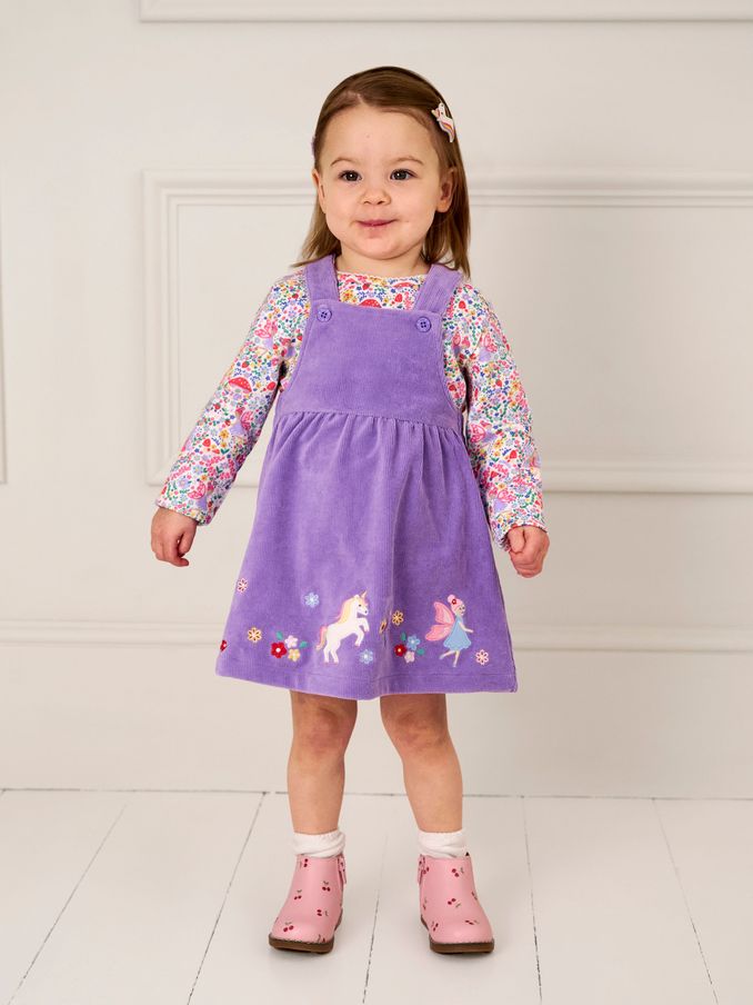 Lilac Purple Fairy Velour Appliqué Velour Pinafore Dress And Top Set (B91530) | £16