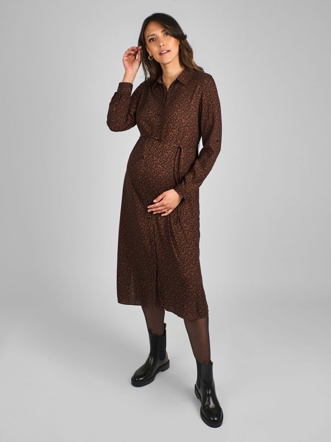 Rust Orange Animal Print Maternity Midi Shirt Dress (B92031) | £20