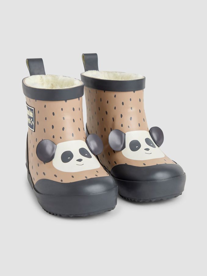 Ecru Cosy Lined Panda Ankle Wellies (B94136) | £18