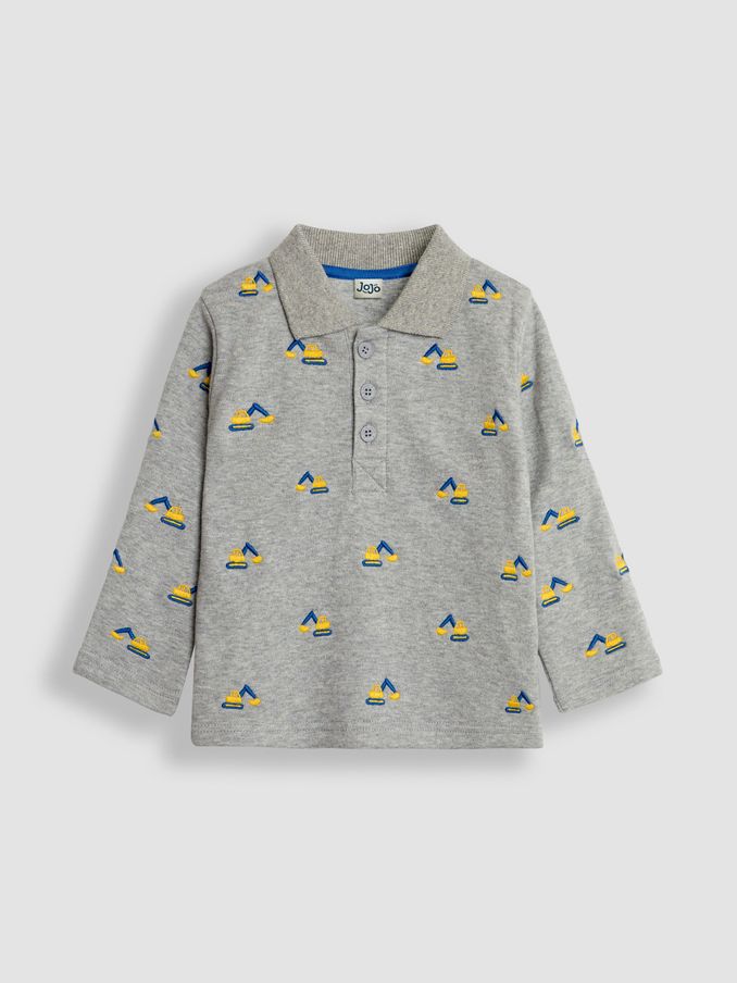 Grey Marl Digger Long Sleeve Embroidered Polo Shirt (B94829) | £9